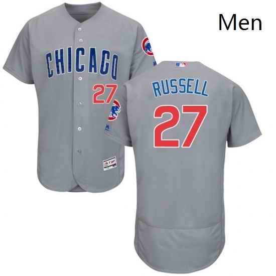 Mens Majestic Chicago Cubs 27 Addison Russell Grey Road Flex Base Authentic Collection MLB Jersey